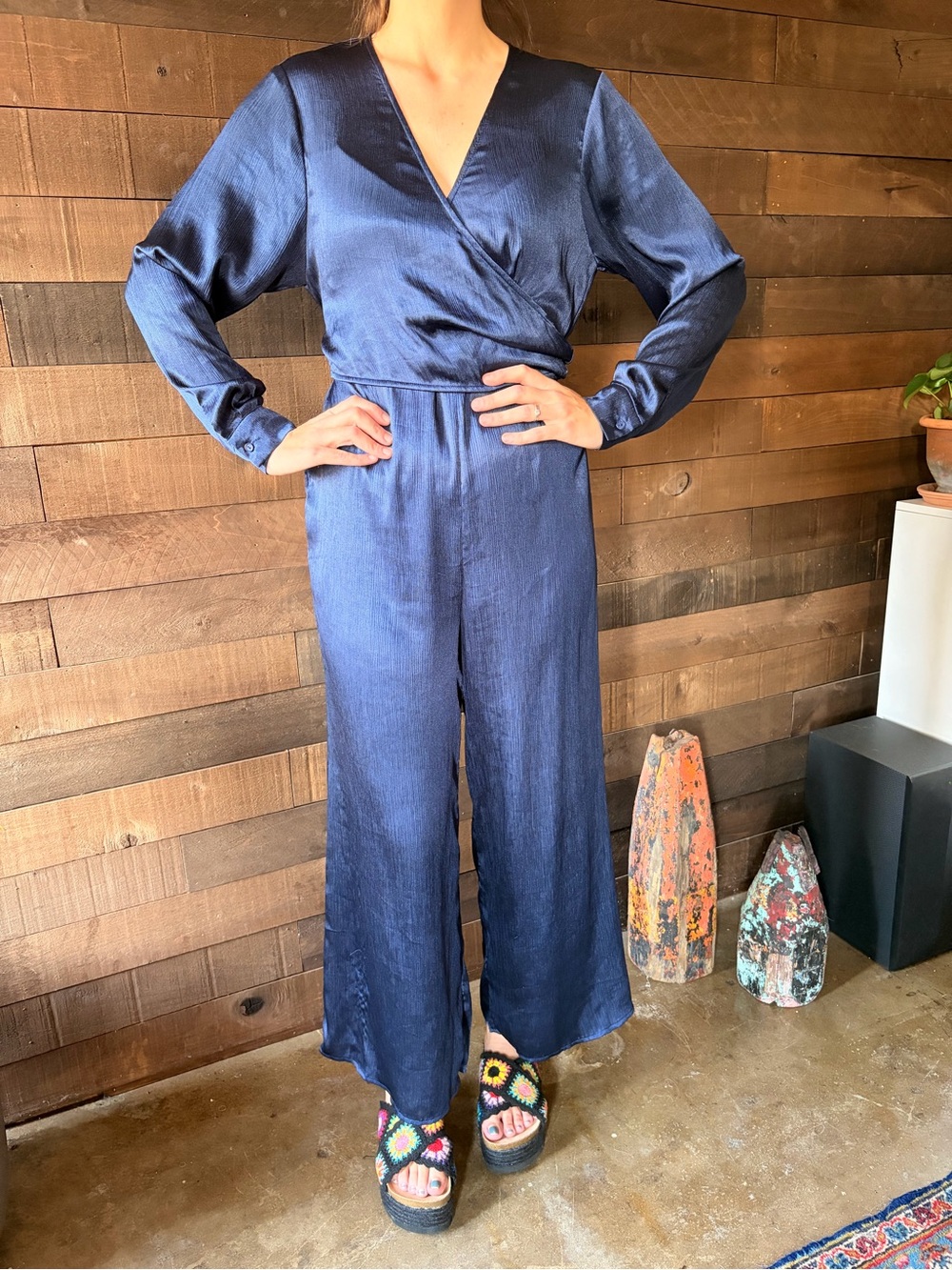 Luxe Navy Satin Wrap Jumpsuit